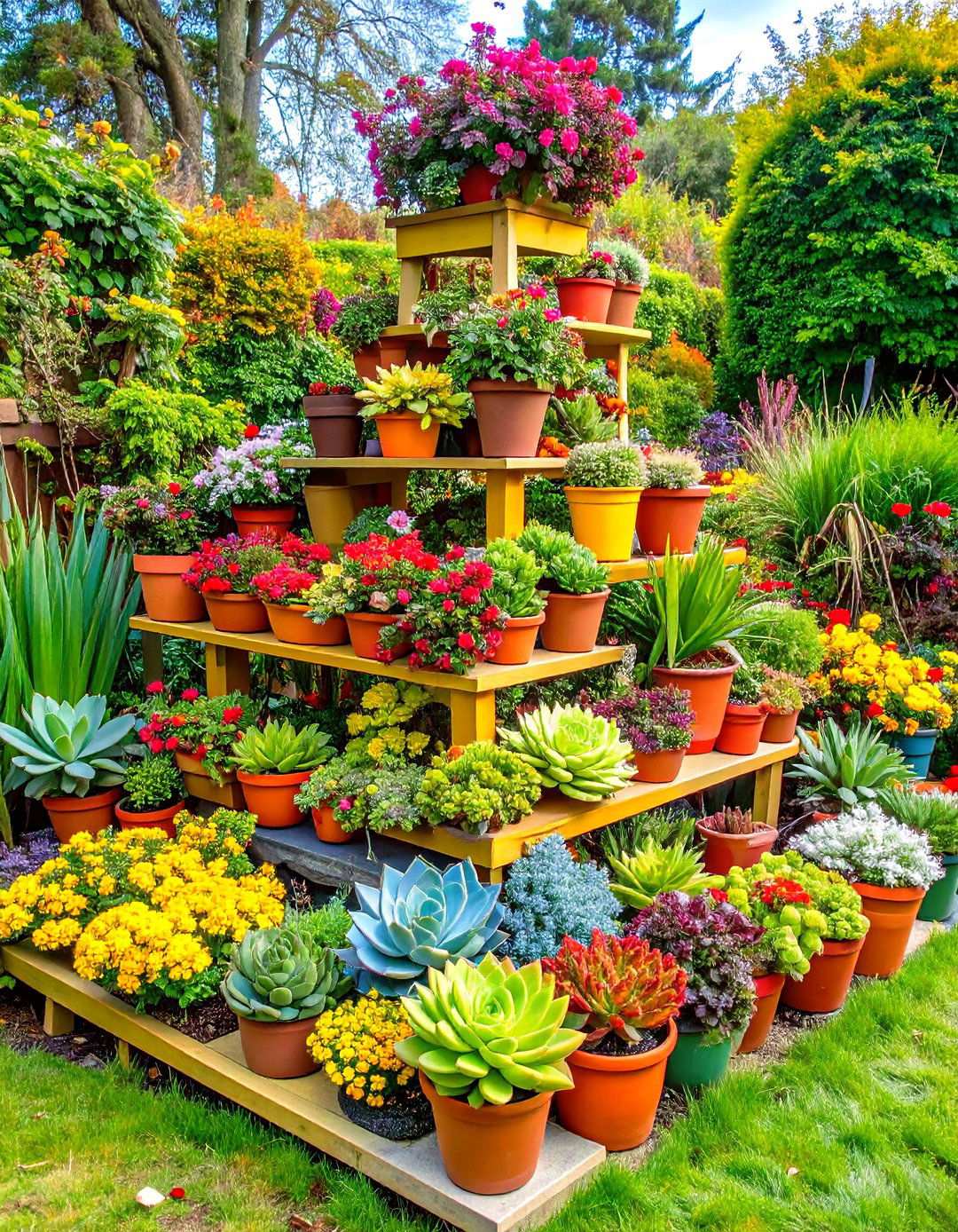 Multi Level Stepped Arrangements - 24 Outdoor Succulent Container Ideas