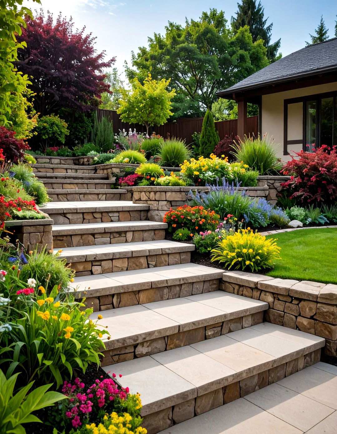 Multi Level Stone Terrace Seating - 24 Rustic Patio Ideas