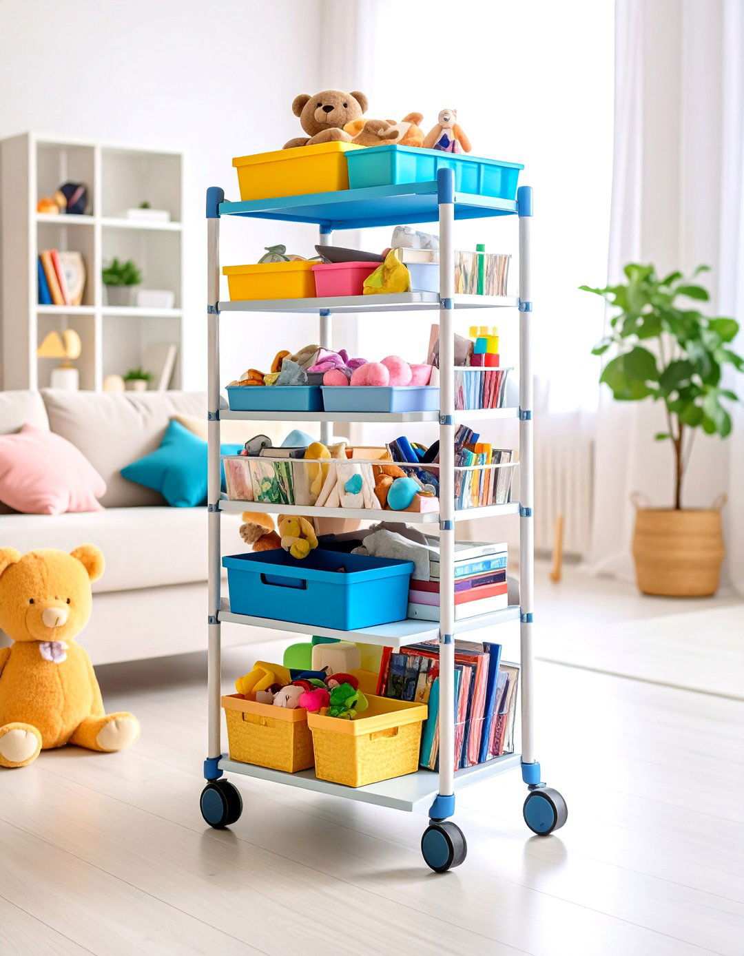 Multi Level Storage Carts - 24 Living Room Toy Storage Ideas