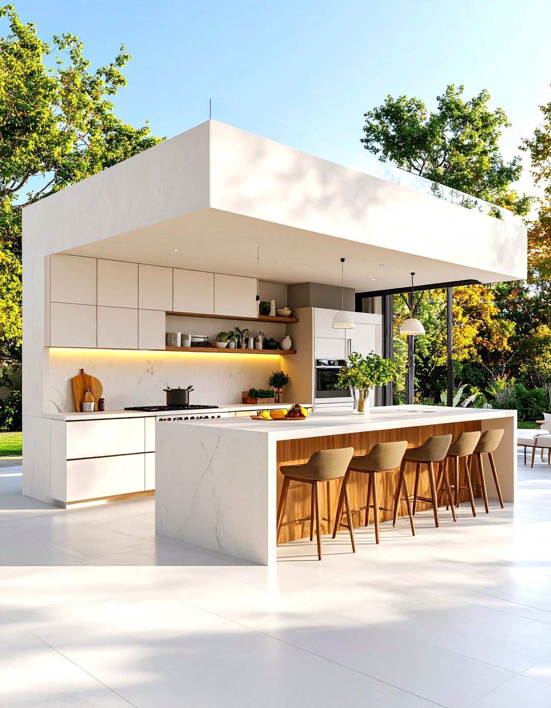 Multi Level Stucco Kitchen with Dining Integration - 24 Stucco Outdoor Kitchen Ideas