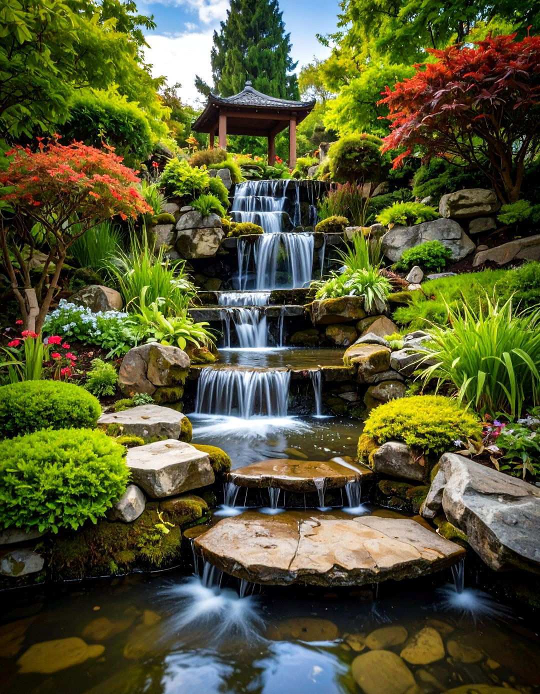 Multi Level Terraced Fairy Garden with Waterfalls - 24 Large Fairy Garden Ideas