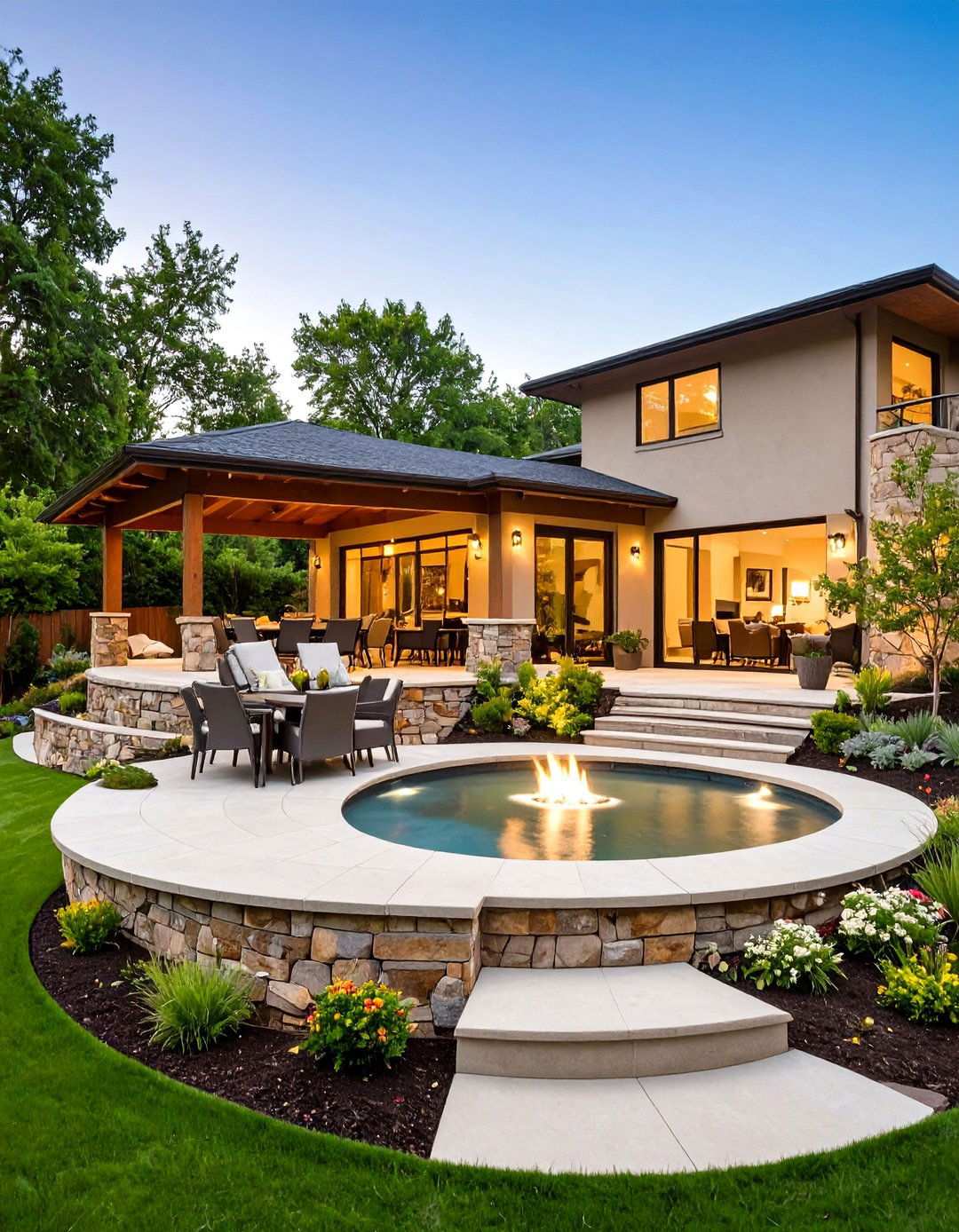 Multi Level Terraced Semi Circle Patio Design - 24 Semi Circle Patio Ideas and Inspiration