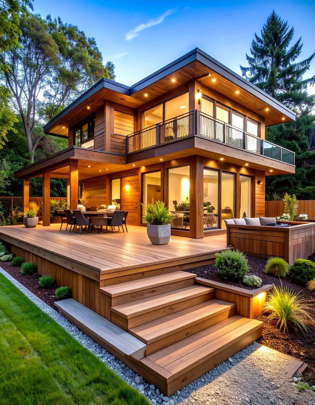Multi Level Timber Deck Architecture - 24 Wood Deck Ideas