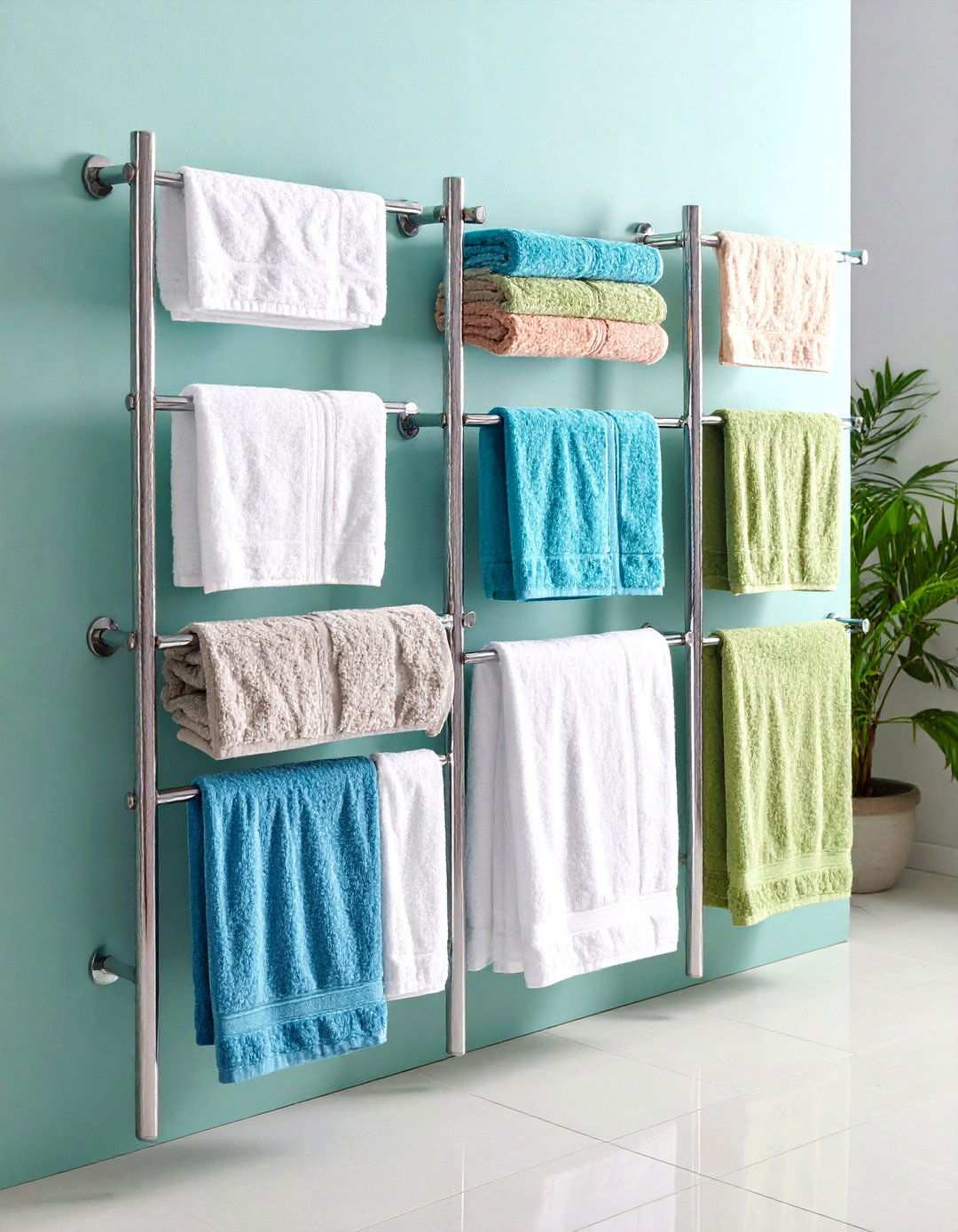 Multi Level Towel Bar System - 24 Towel Display Ideas