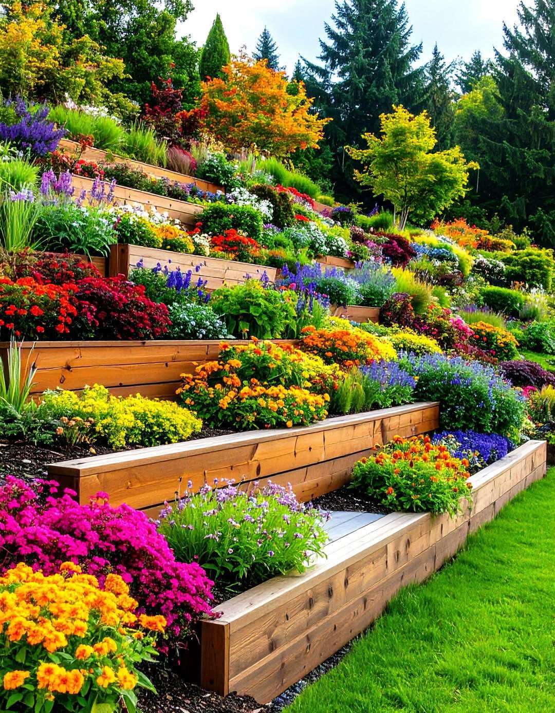 Multi Tiered Timber Retaining Wall - 24 Inexpensive Retaining Wall Ideas
