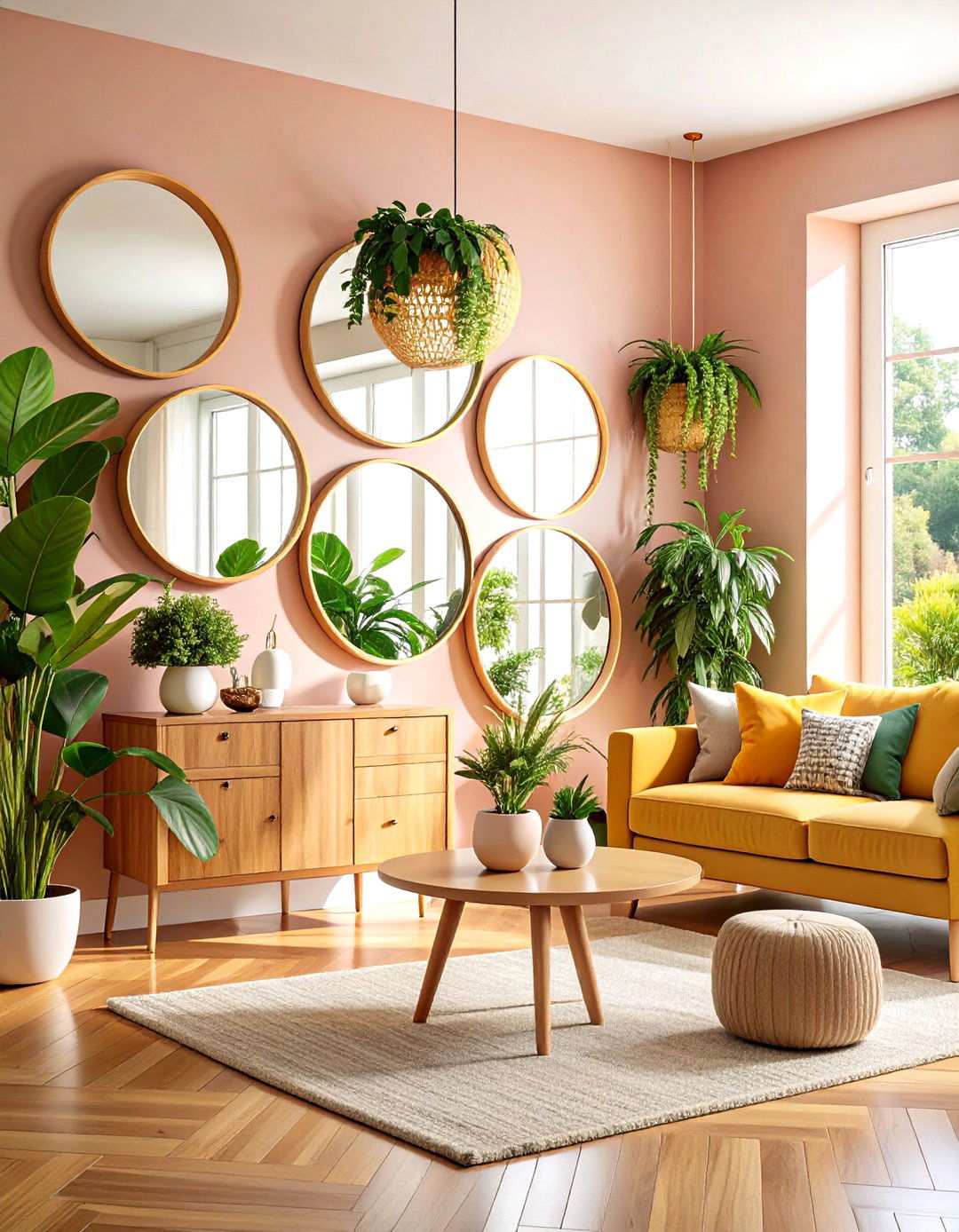 Multiple Round Mirror Clusters - 24 Living Room Mirror Ideas
