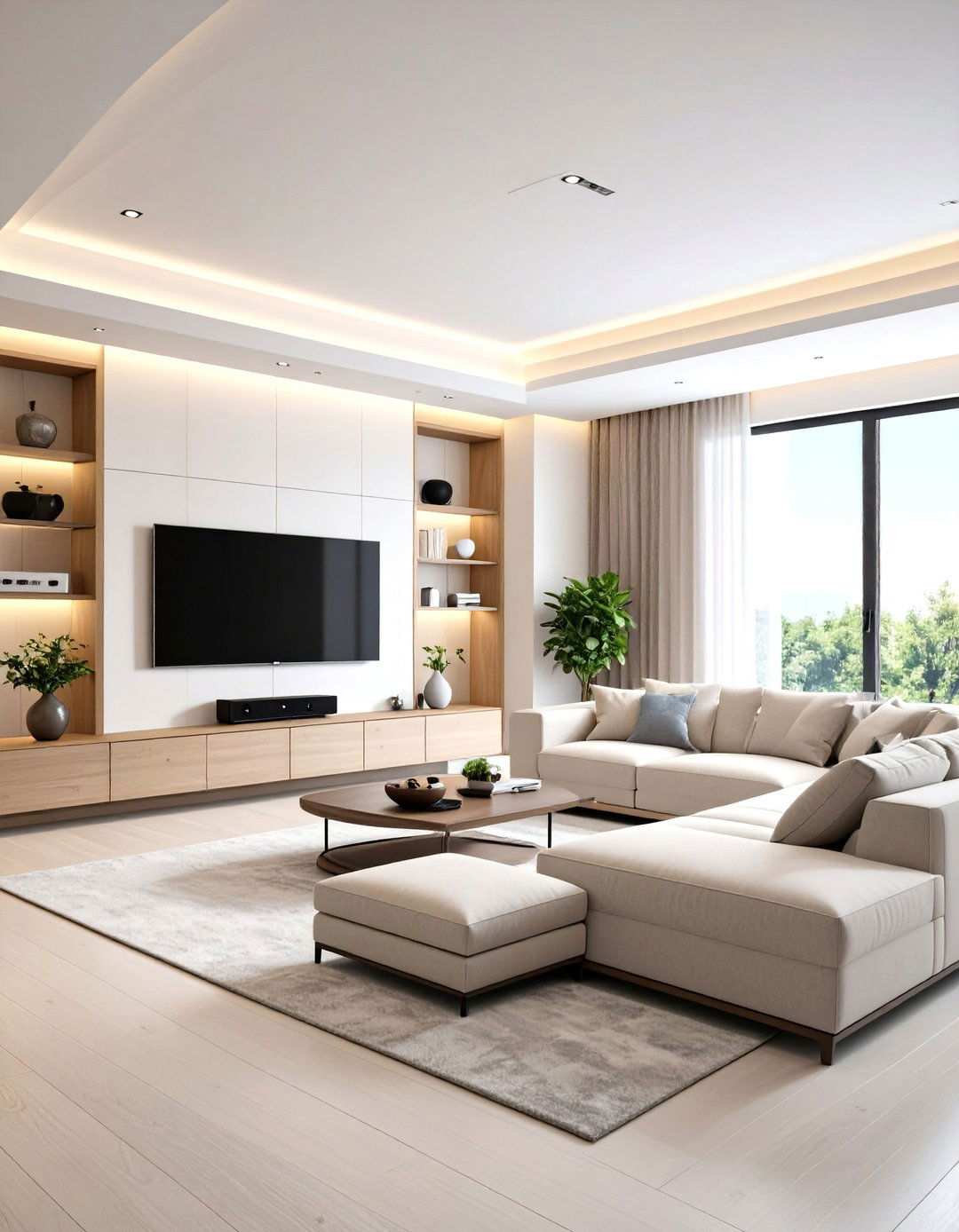 Multipurpose Living Room with Hidden Projector Screen - 24 Small Media Room Ideas