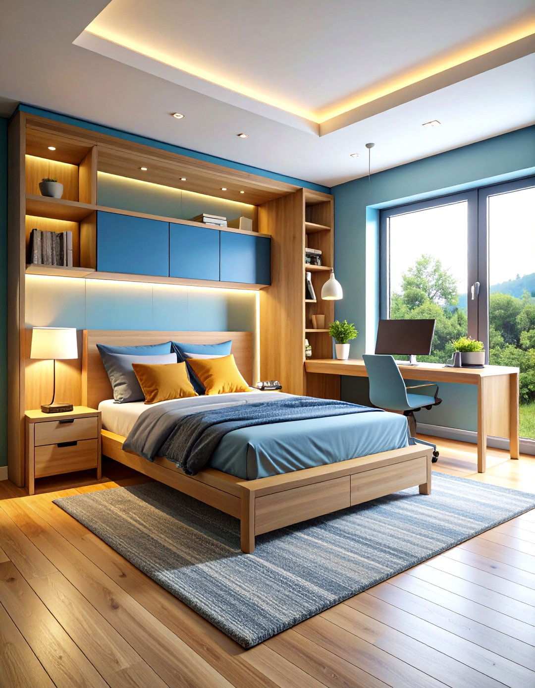 Murphy Bed with Desk Combination - 24 One Room Cabin Interior Design Ideas