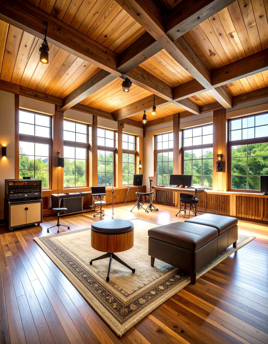 Music Room with Acoustic Wood Paneling - 24 Rustic Barndominium Interior Design Ideas