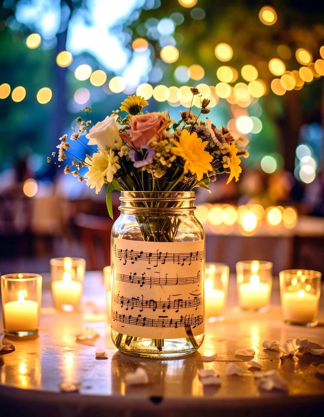 Music Sheet Mason Jar Centerpieces - 24 Mason Jar Wedding Centerpieces
