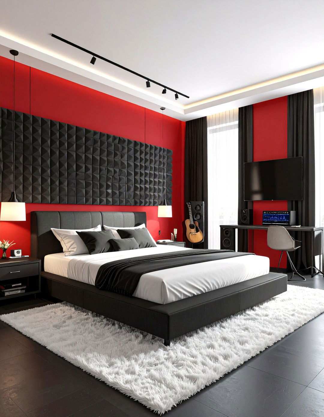 Music Studio Bedroom Design - 24 Red and Black Bedroom Ideas
