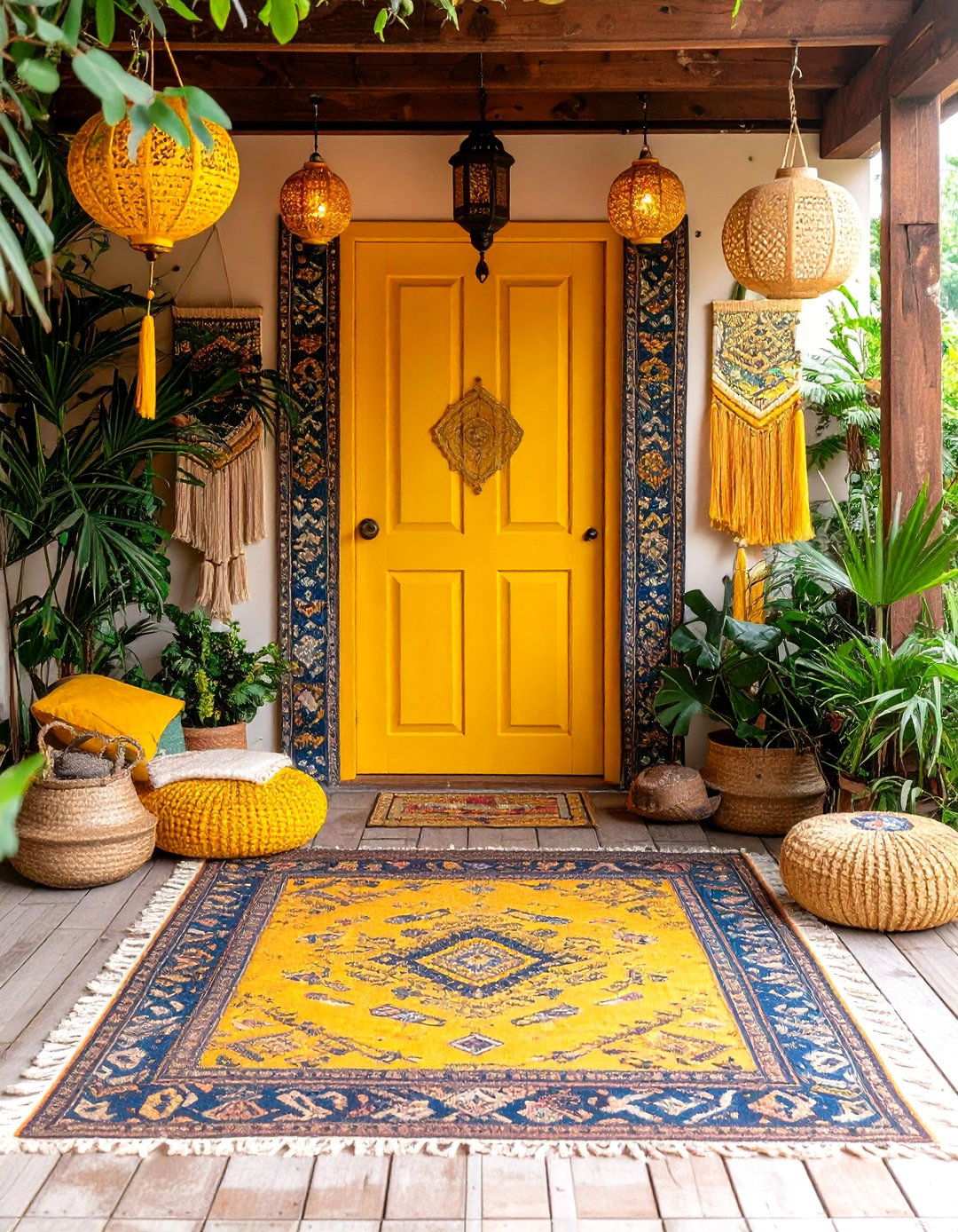 Mustard Yellow Door with Bohemian Eclectic Accents - 24 Mustard Yellow Front Door Ideas