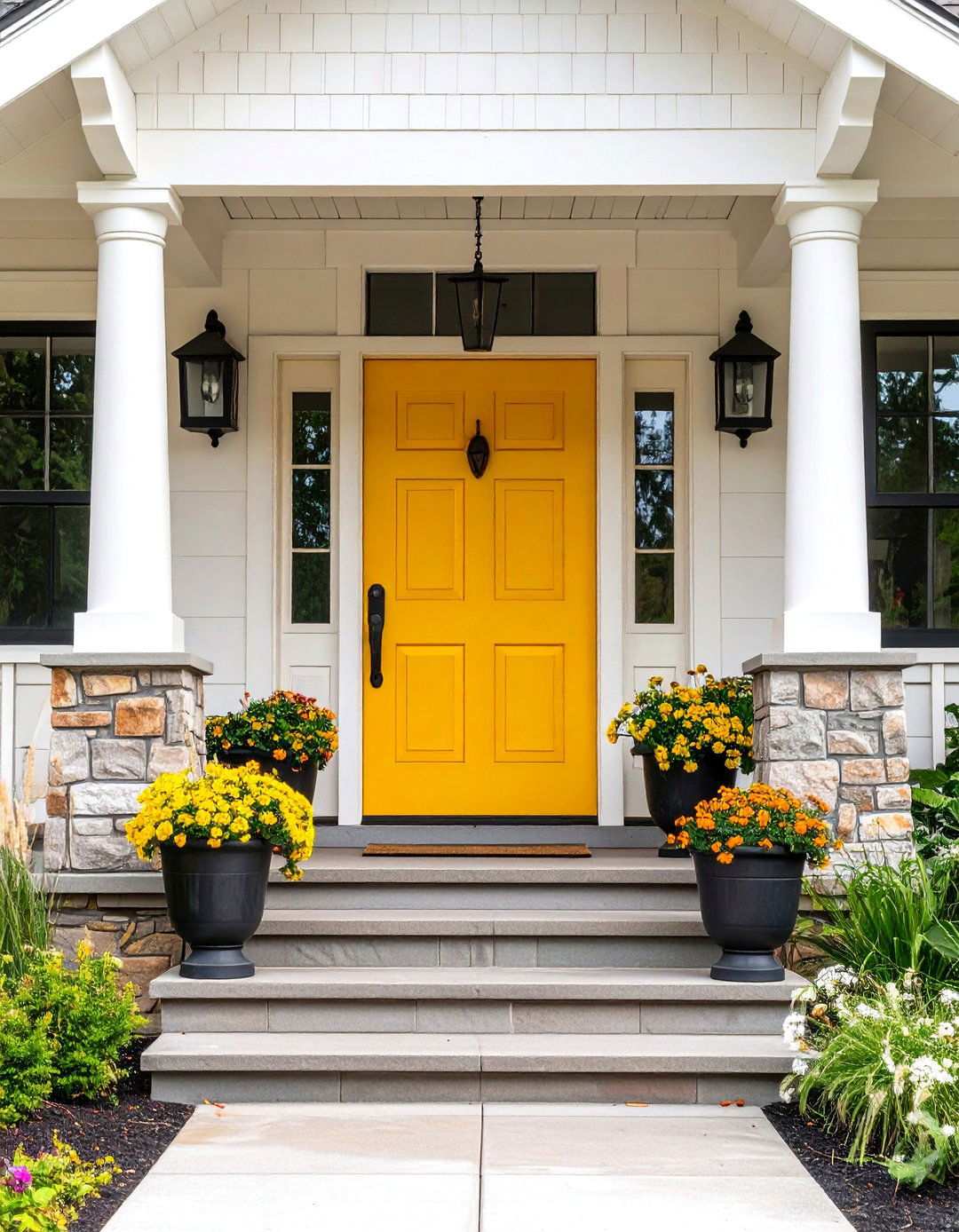 Mustard Yellow Door with Craftsman Style Details - 24 Mustard Yellow Front Door Ideas