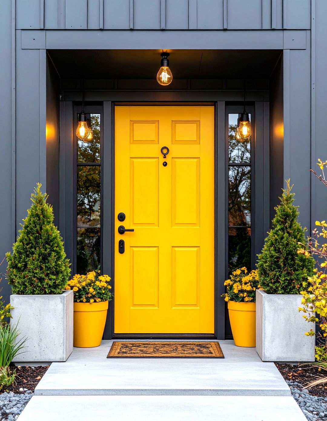 Mustard Yellow Door with Industrial Metal Elements - 24 Mustard Yellow Front Door Ideas