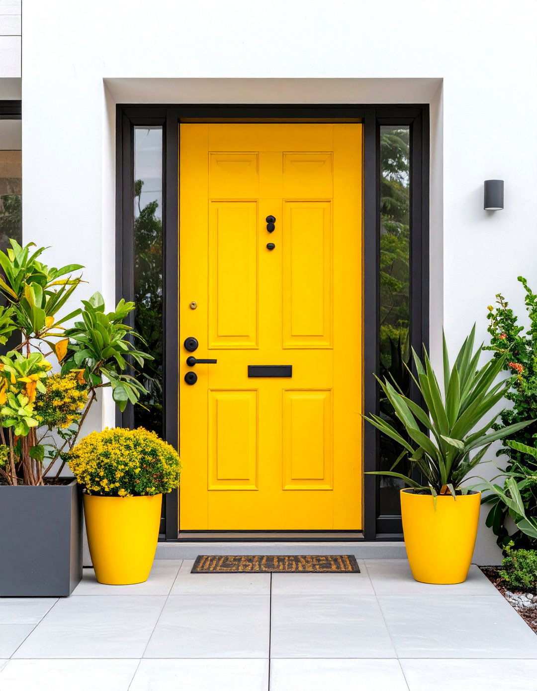 Mustard Yellow Door with Modern Geometric Hardware - 24 Mustard Yellow Front Door Ideas