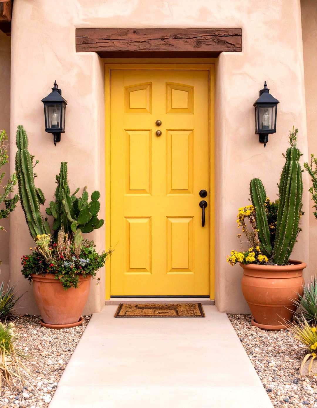 Mustard Yellow Door with Southwest Adobe Styling - 24 Mustard Yellow Front Door Ideas