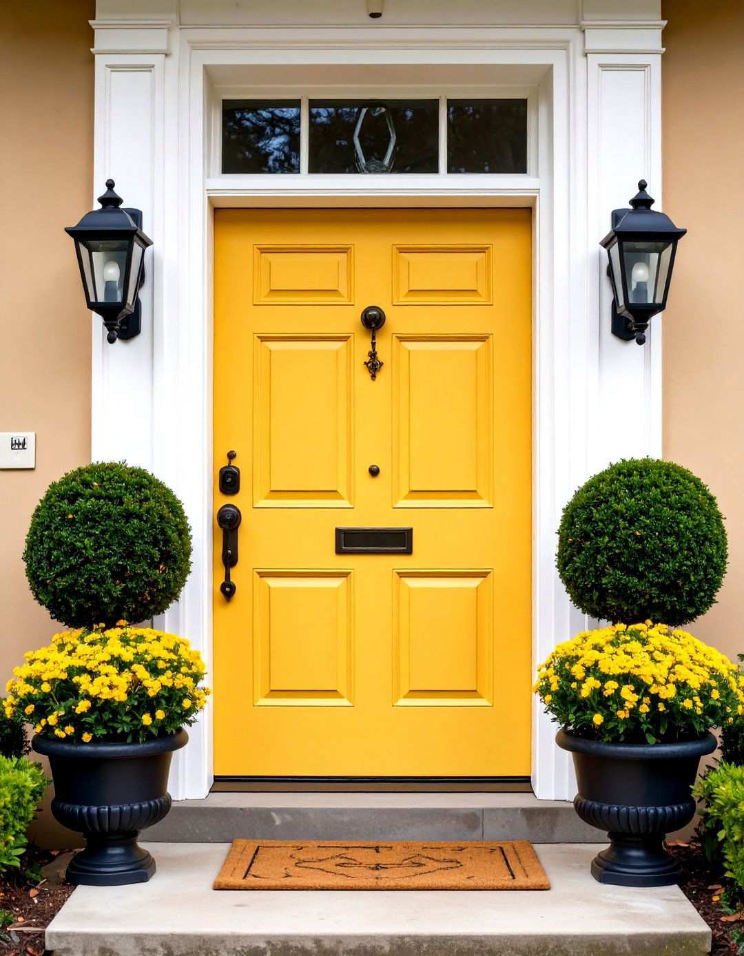 Mustard Yellow Door with Traditional Colonial Features - 24 Mustard Yellow Front Door Ideas