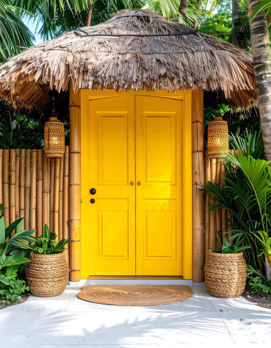 Mustard Yellow Door with Tropical Resort Styling - 24 Mustard Yellow Front Door Ideas
