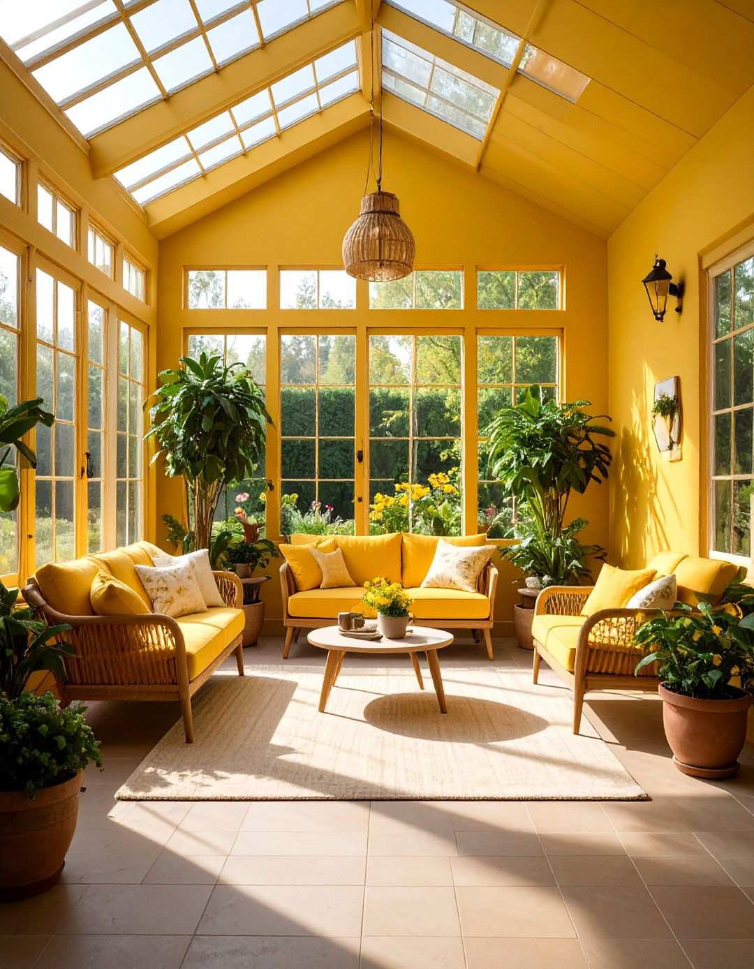 Mustard Yellow Sunroom with Modern Warmth - 24 Sunroom Color Ideas