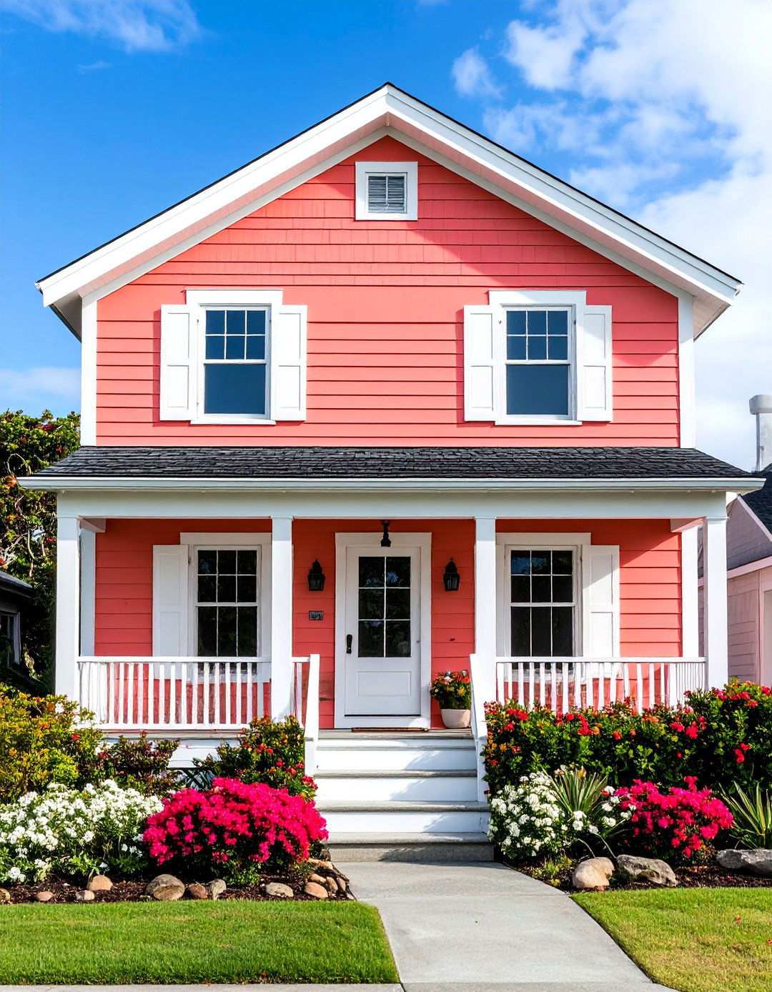 Muted Coral and White Coastal Charm - 24 Two-tone Siding Designs