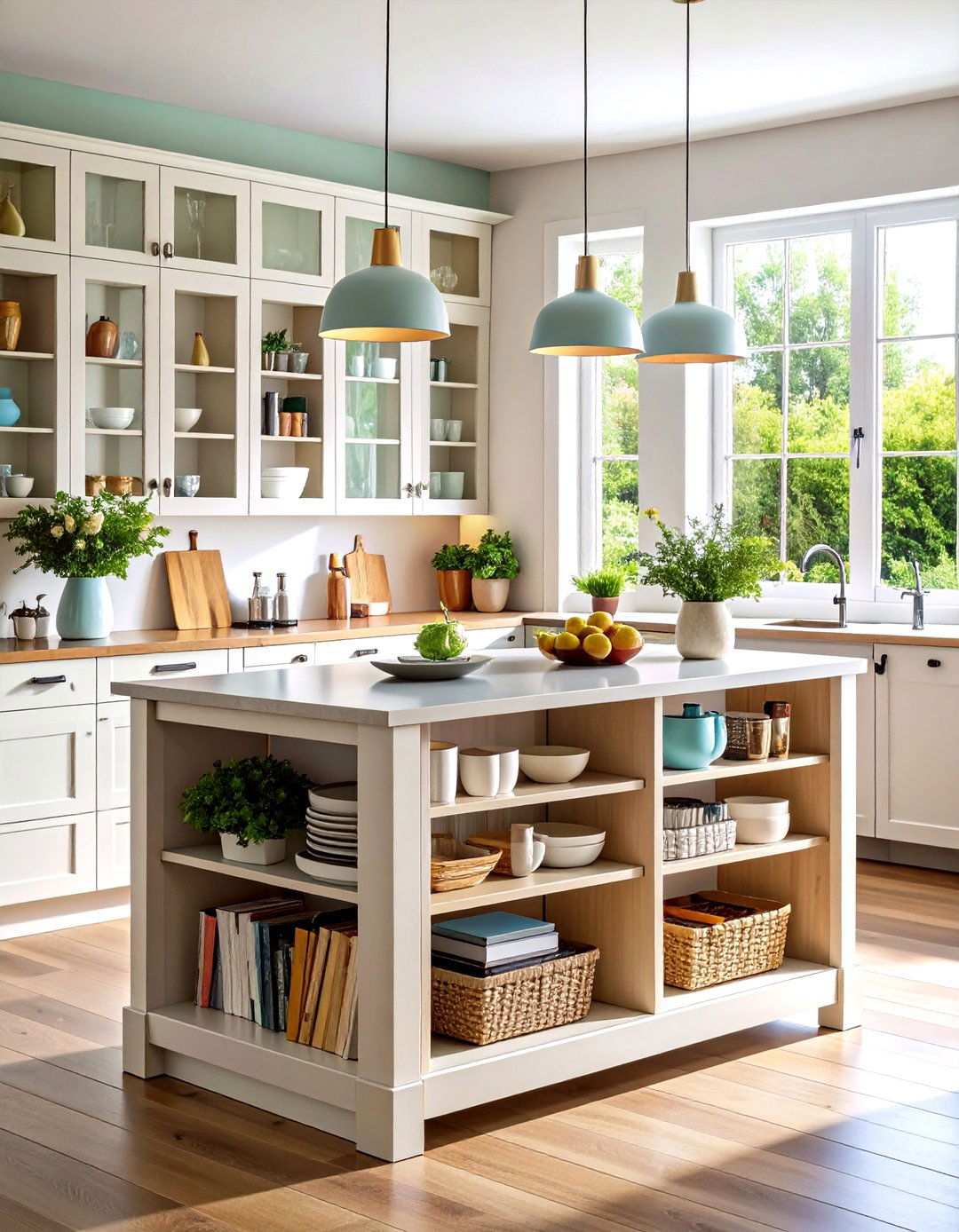Narrow Console Islands with Open Shelving - 24 Small Kitchen Island Ideas