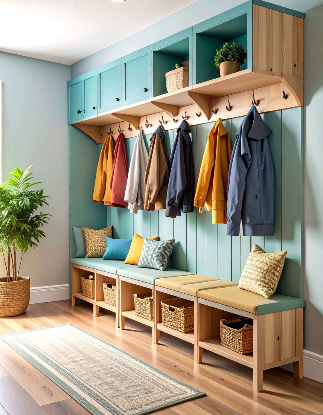 Narrow Hall Tree Bench Combination - 24 Mudroom Bench Ideas