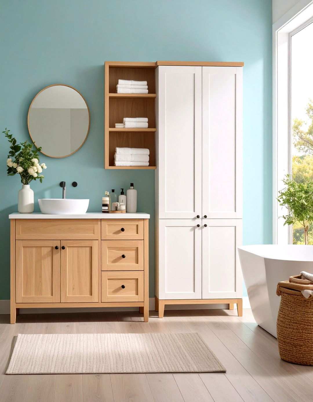 Narrow Linen Cabinet Storage - 24 Pedestal Sink Storage Ideas