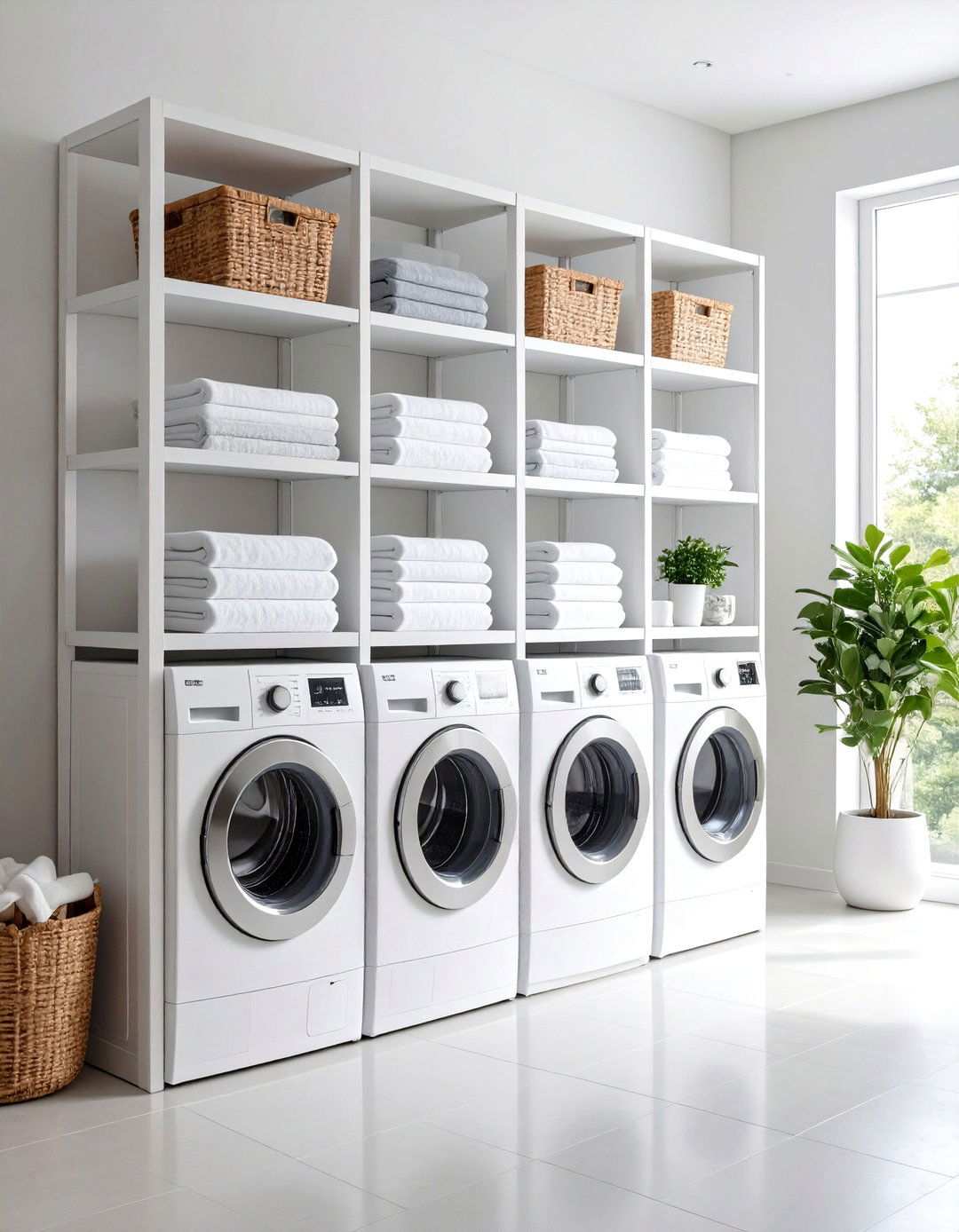 Narrow Space Vertical Tower Shelving - 24 Laundry Room Shelving Ideas