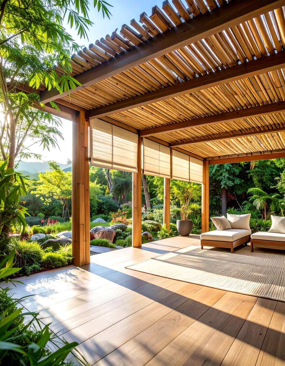 Natural Bamboo Roll Up Shades - 24 Pergola Shade Ideas
