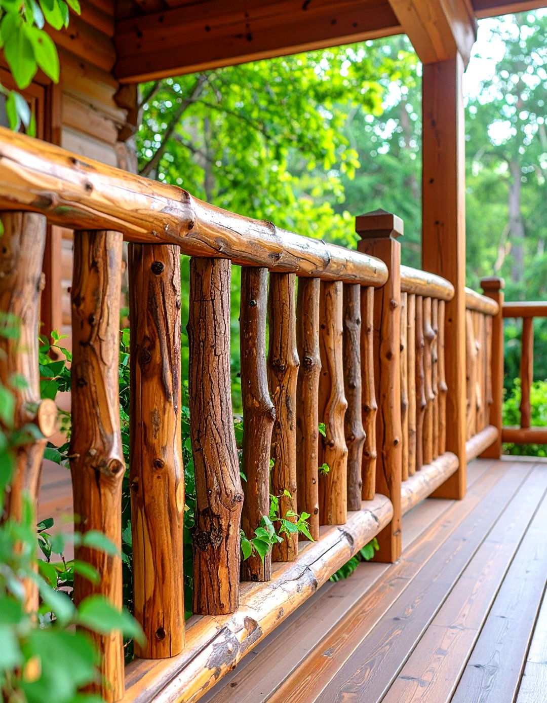 Natural Branch and Log Railing System - 24 Wood Deck Railing Ideas