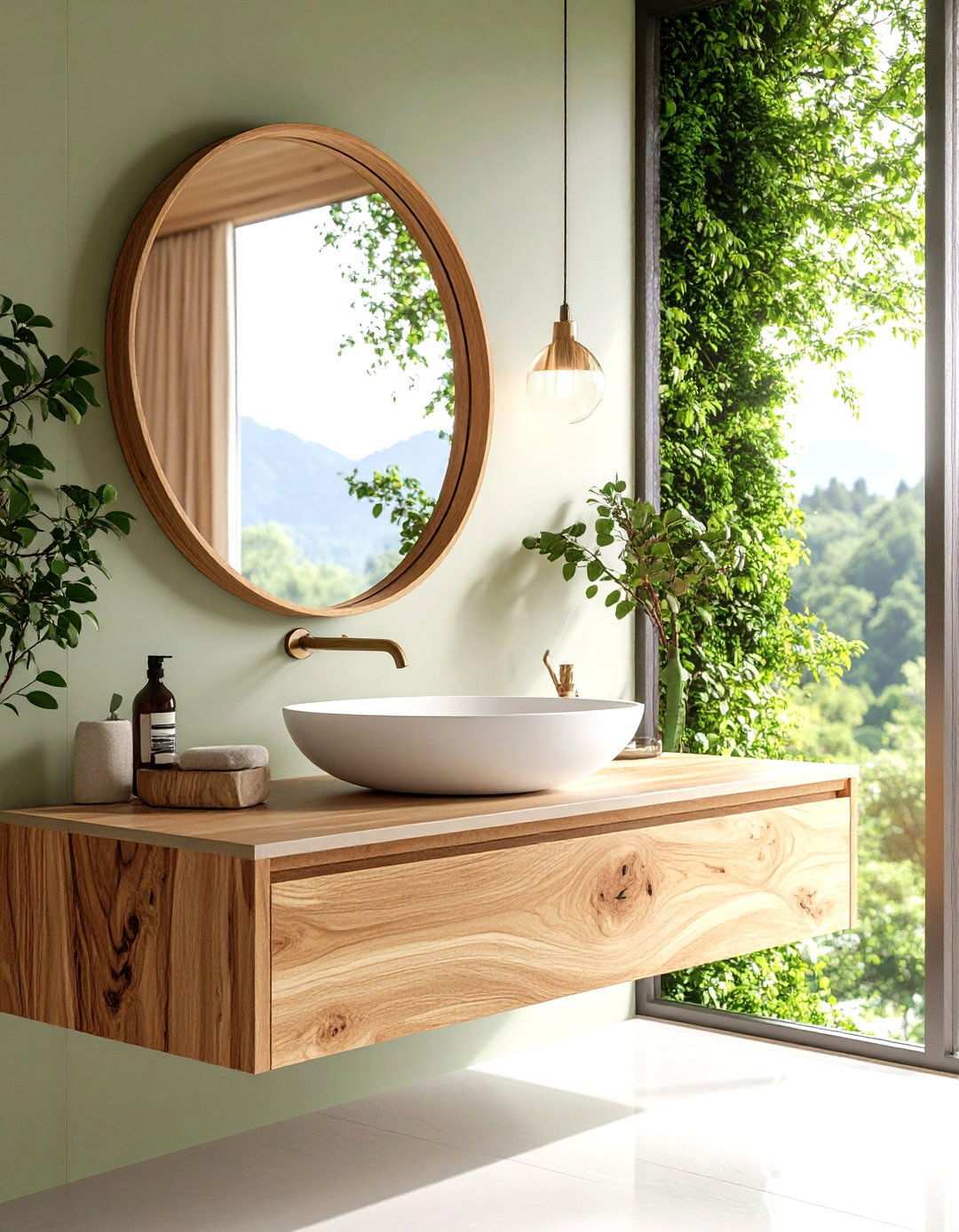 Natural Edge Wood Sink with Floating Mirror - 24 Small Bathroom Sink Ideas
