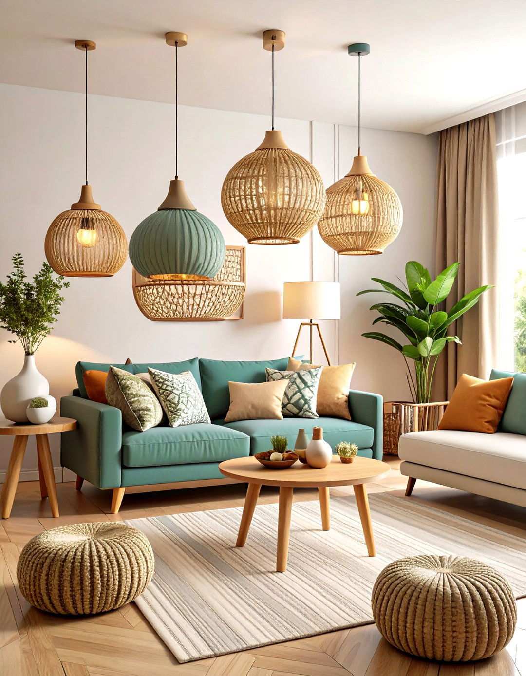 Natural Fiber Lighting Living Room - 24 Neutral Boho Living Room Ideas