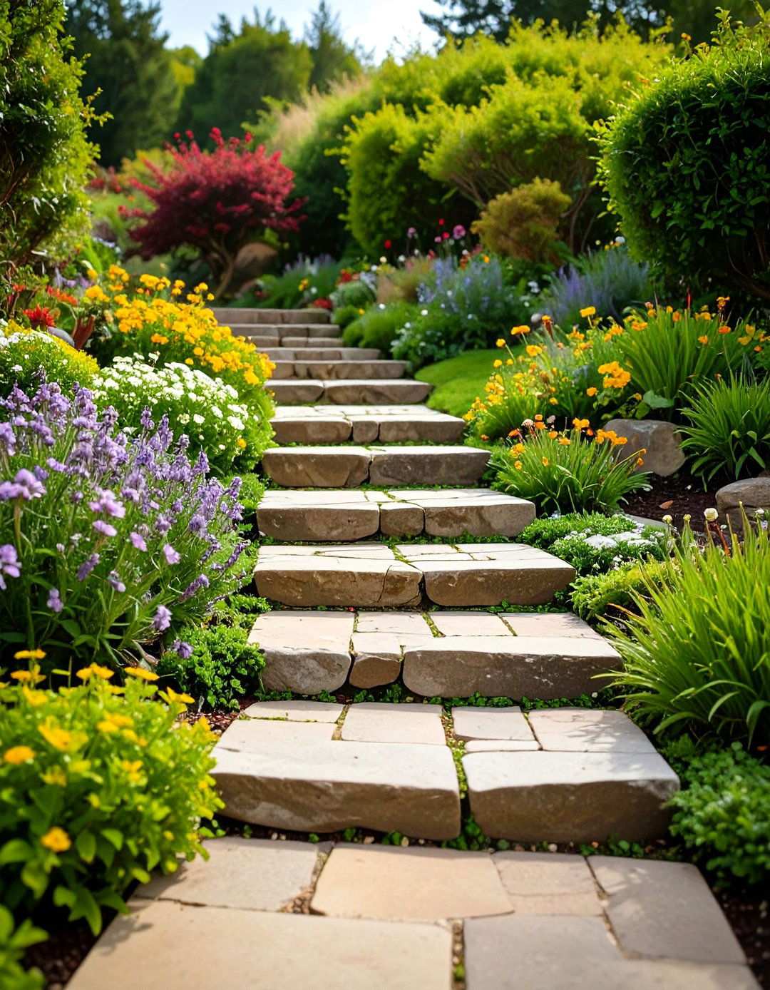 Natural Flagstone Terraced Walkway - 24 Sloped Walkway Ideas