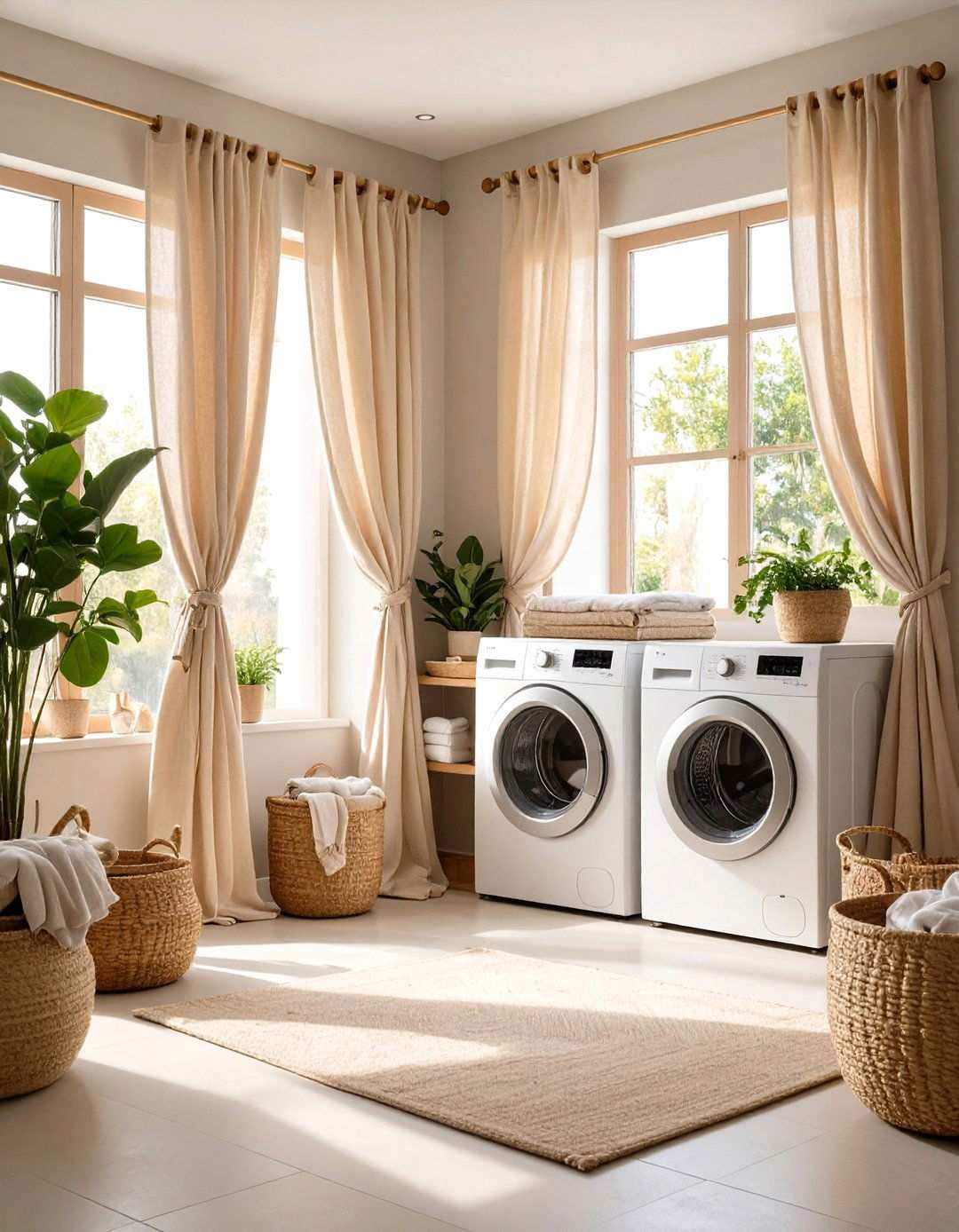 Natural Jute and Cotton Blend Tie Top Curtains - 24 Laundry Room Curtain Ideas