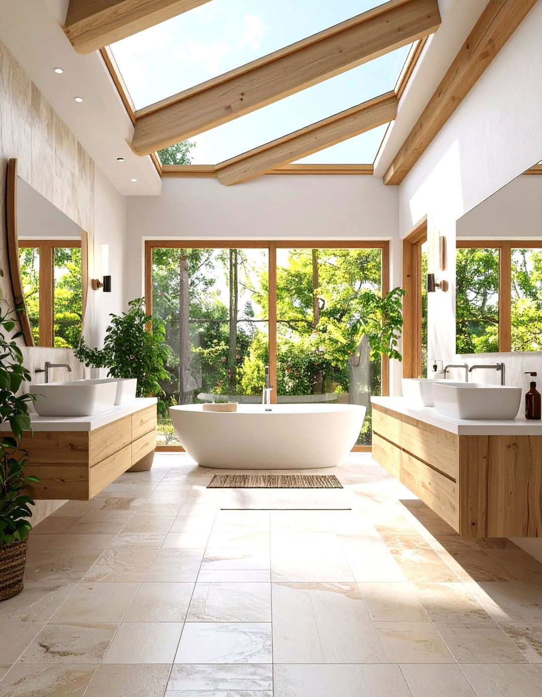 Natural Light Bathroom with Skylights and Windows - 24 Japandi Bathroom Ideas