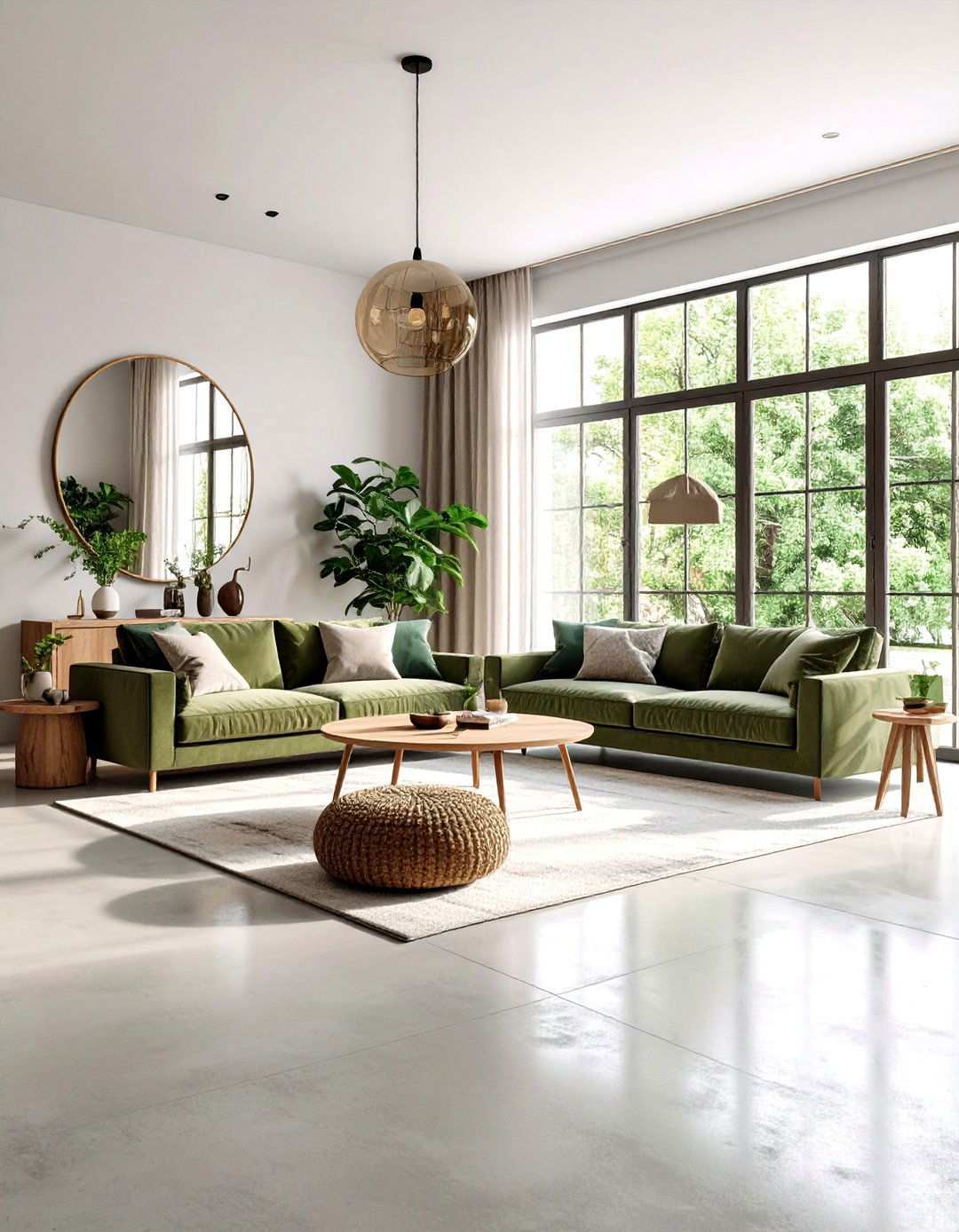 Natural Light Concrete Enhancement - 24 Rustic Concrete Floor Living Room Ideas