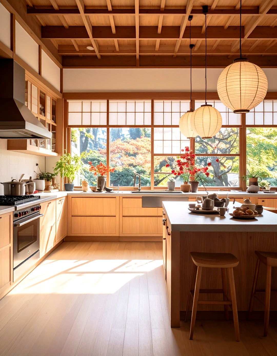 Natural Lighting Optimization with Paper Elements - 24 Japanese Style Kitchen Ideas