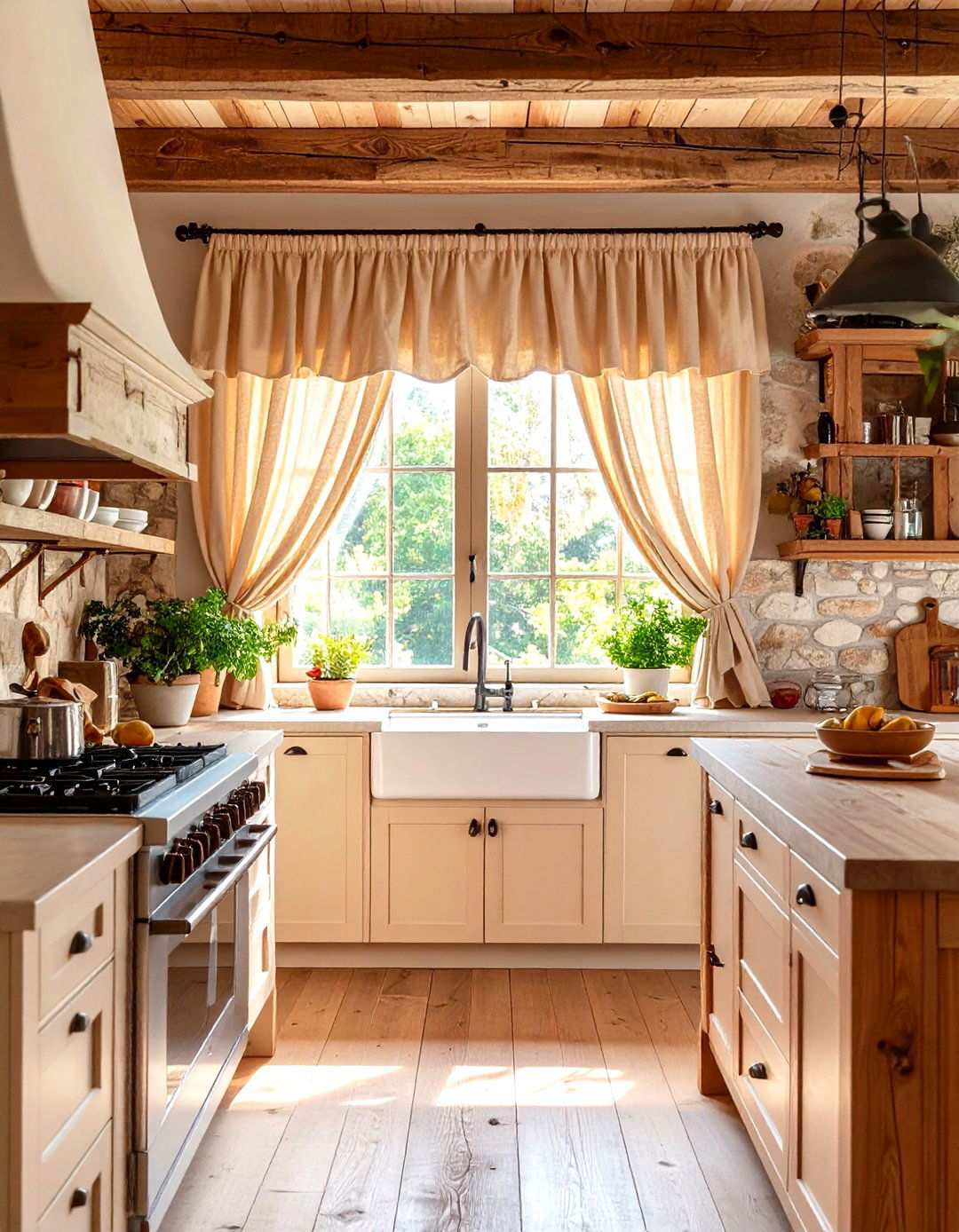 Natural Linen Kitchen Valance with Relaxed Texture - 24 Kitchen Valance Ideas