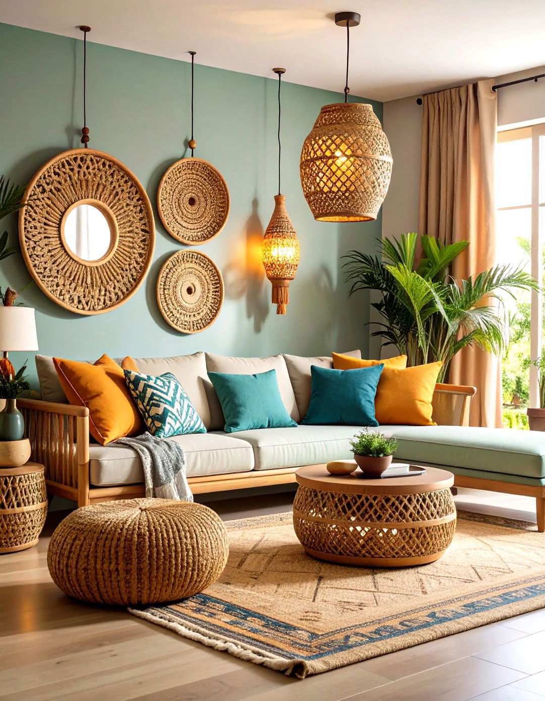 Natural Rattan and Bamboo Wall Sconces - 24 Living Room Wall Lighting Ideas