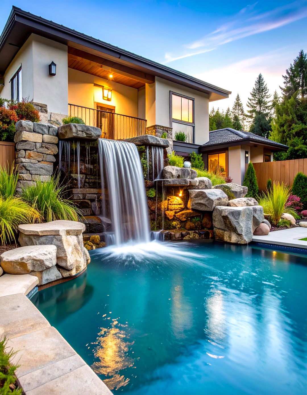 Natural Rock Cascade Pool Features - 24 Small Pool Waterfall Ideas