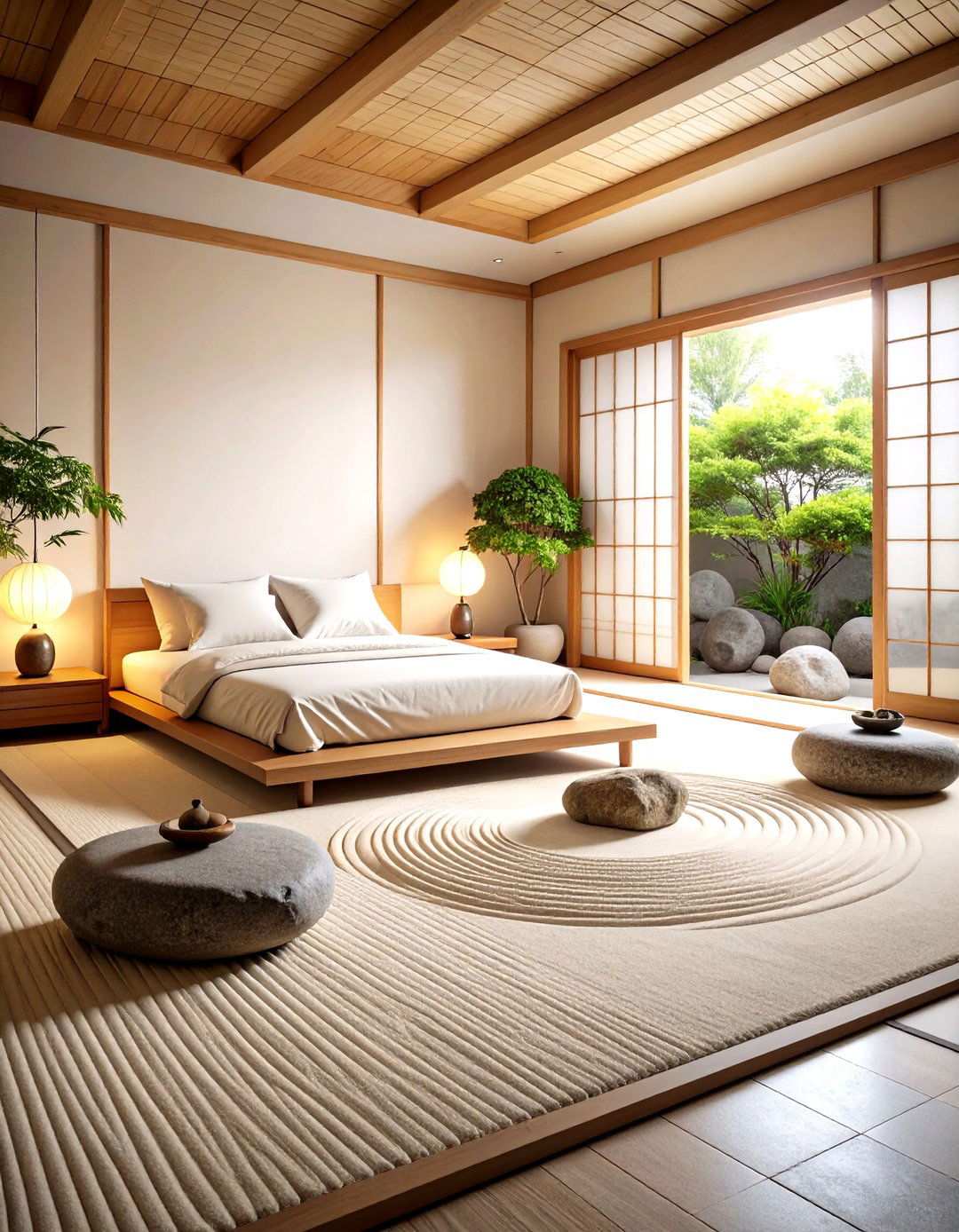 Natural Stone Accent Features - 24 Japanese Bedroom Design Ideas