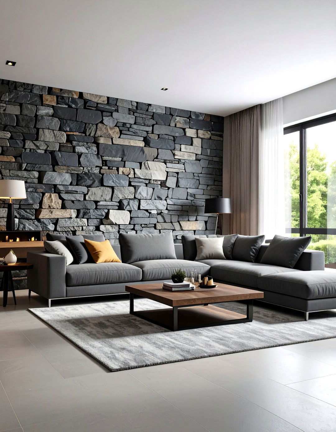 Natural Stone Accent Features - 24 Living Room Accent Wall Ideas