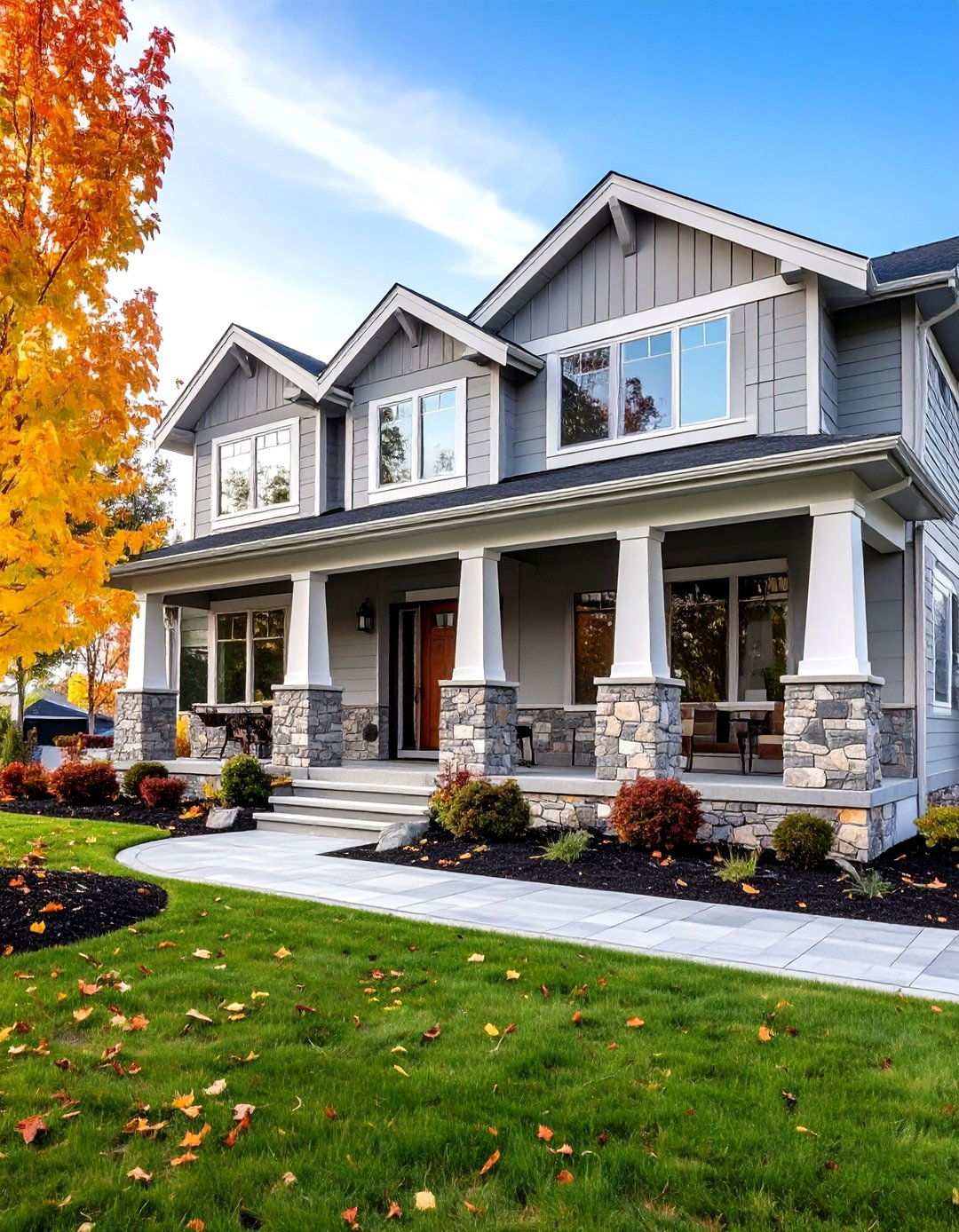 Natural Stone Accent Grey - 24 Light Grey House With White Trim Design Ideas
