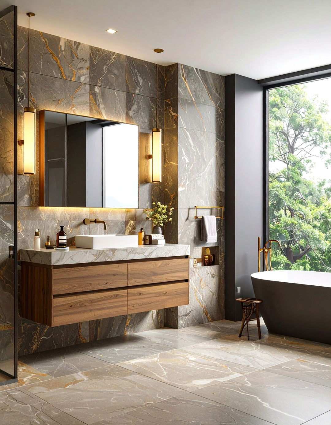 Natural Stone Accent Wall - 24 Minimalist Bathroom Ideas