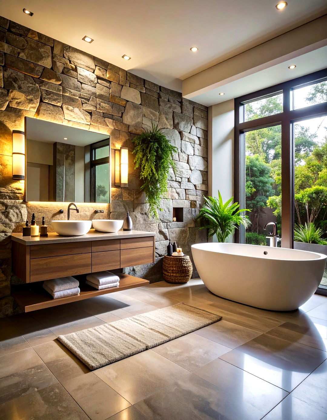 Natural Stone Accent Wall Bathroom - 24 Masculine Bathroom Ideas