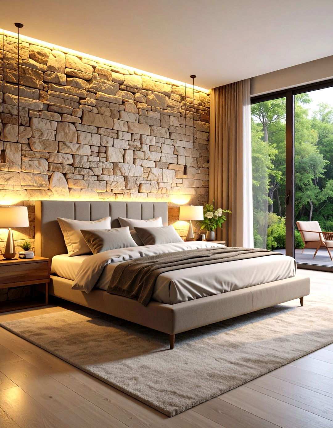 Natural Stone Accents - 24 luxury modern bedroom ideas