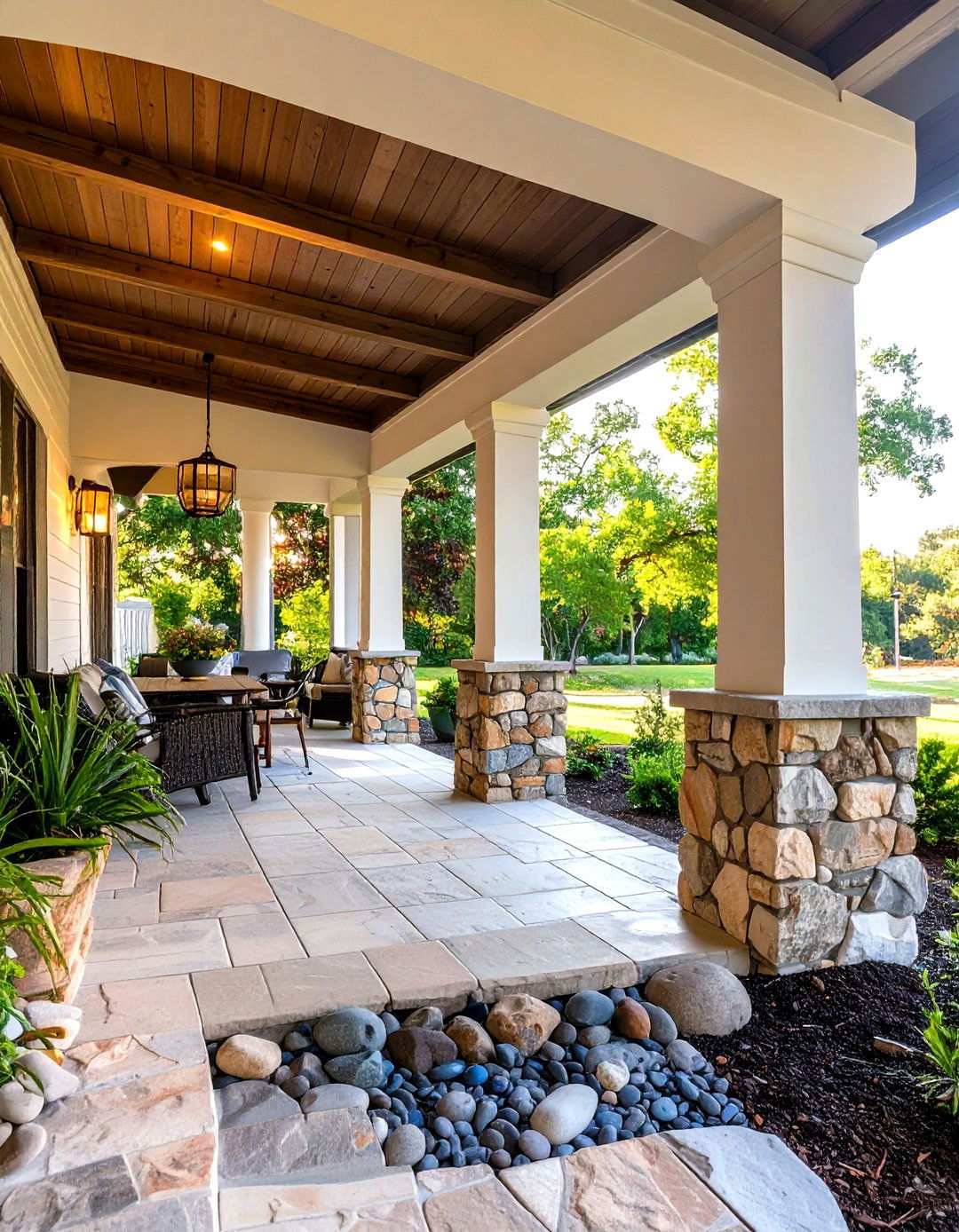 Natural Stone and River Rock Details - 24 Southern Front Porch Ideas