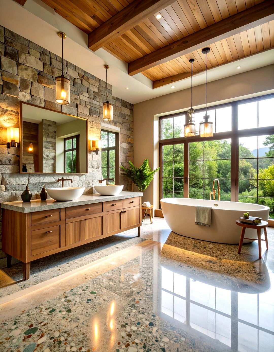 Natural Stone and Terrazzo Green Sanctuary - 24 Pink and Green Bathroom Design Ideas