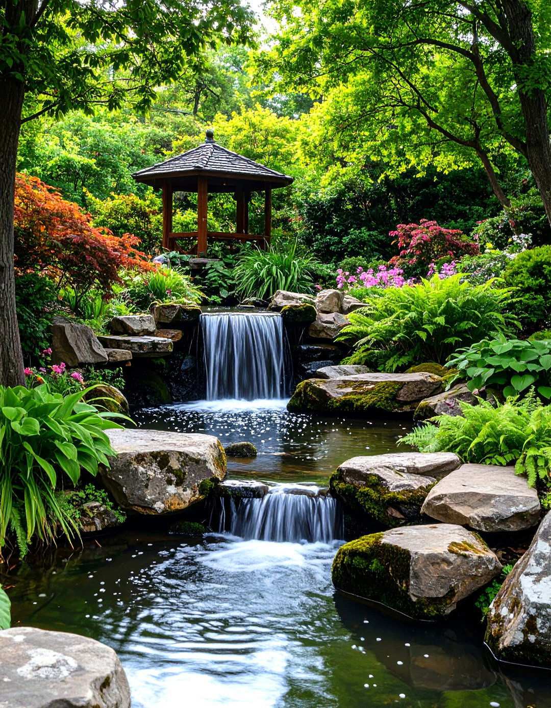 Natural Stone Cascade Pond Design - 24 Small Pond Ideas With Waterfalls