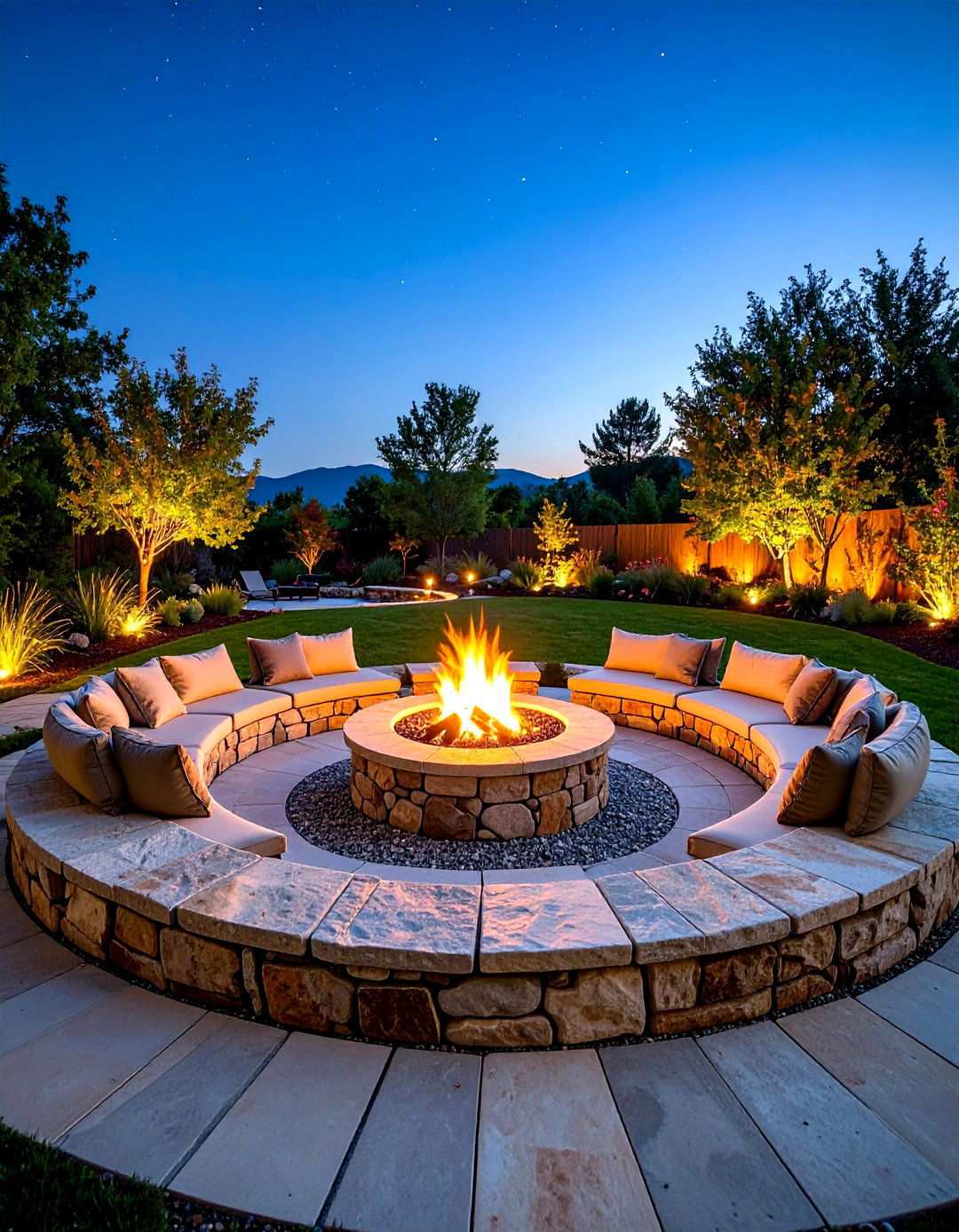 Natural Stone Fire Pit Gathering Circle - 24 Hardscape Ideas